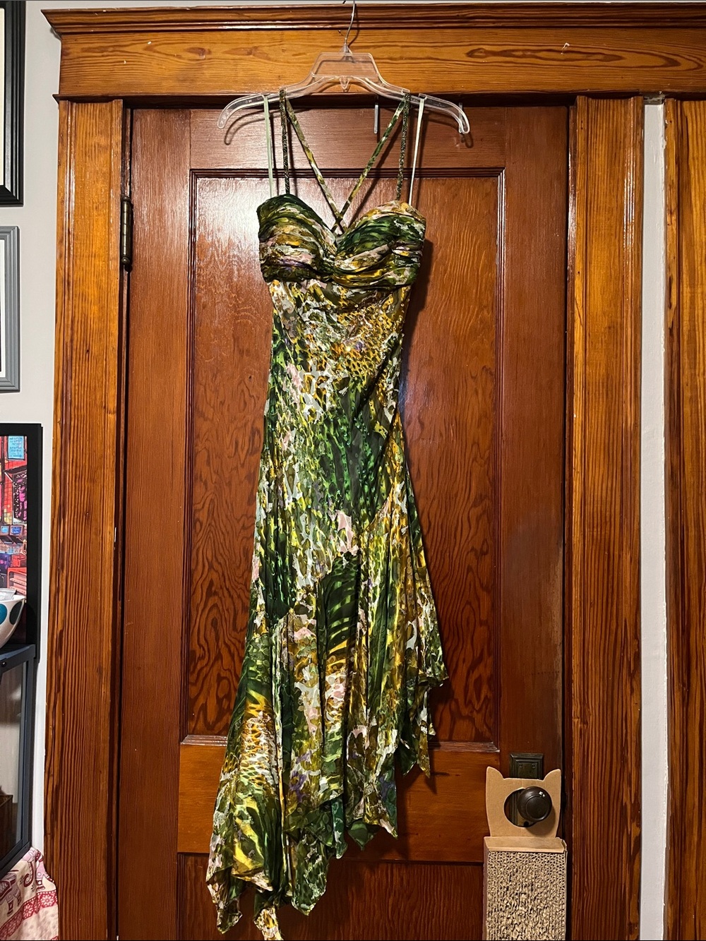 Green Tropical Print Asymmetrical Sundress
